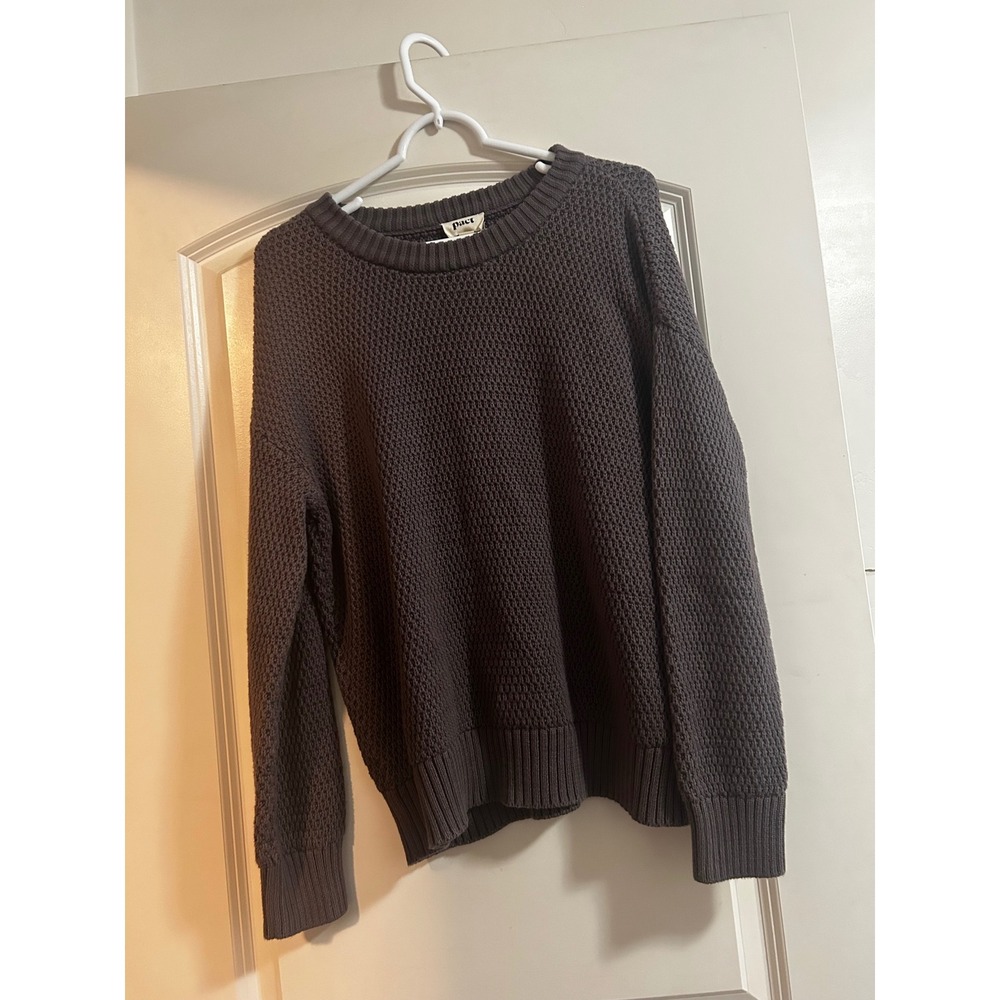 Pact Organic Cotton Waffle Knit Sweater Charcoal Grey Brown Crew Neck Large